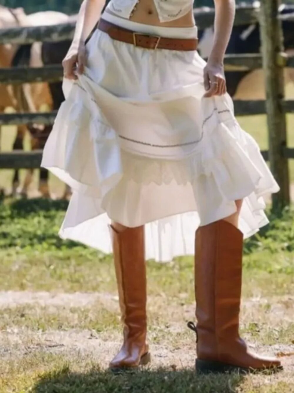 🩷NWOT- Free People Maeberrie Ivory Cotton Midi Skirt- Lace/Ruffles-Size Small